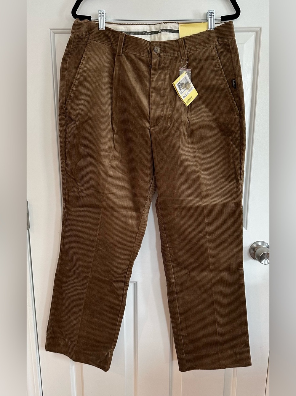 Barbour Mens Courduroy Pleated Pants Camel Beige Brown Size 34 x 30 NWT